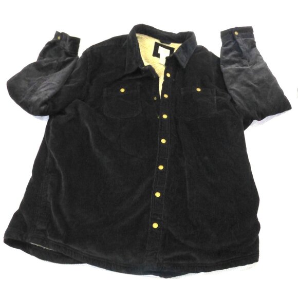 L.L. Bean Mens XXL Tall Black Corduroy Shirt Jacket Sherpa Lined With Snap Butto - Picture 1 of 10